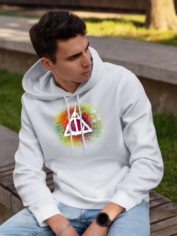 The Deathly Hallows Colourful Mens White Hoodie - ThePeppyStore