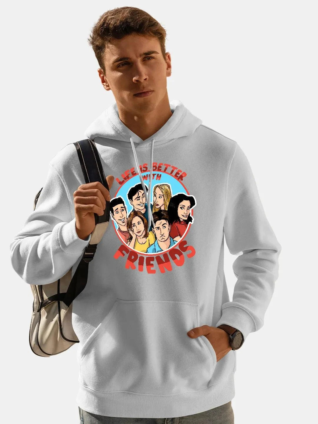 Life is better with Friends Mens Hoodie White Colour - ThePeppyStore