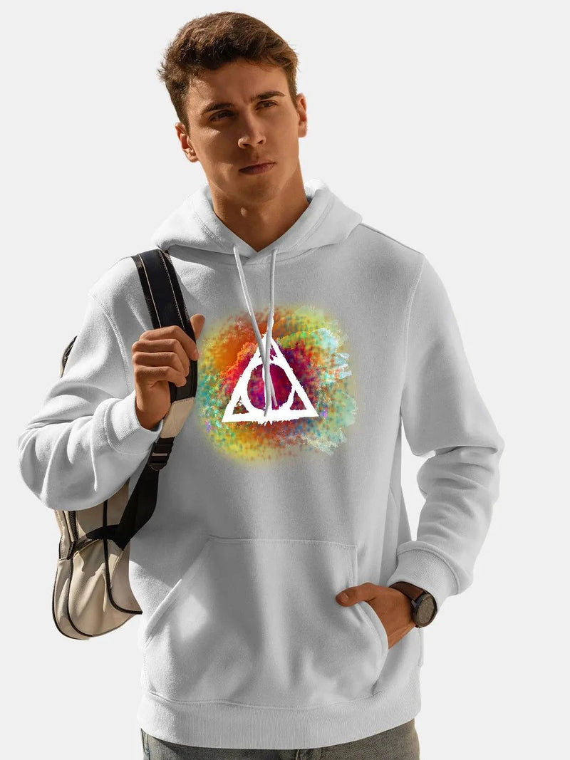 The Deathly Hallows Colourful Mens White Hoodie - ThePeppyStore