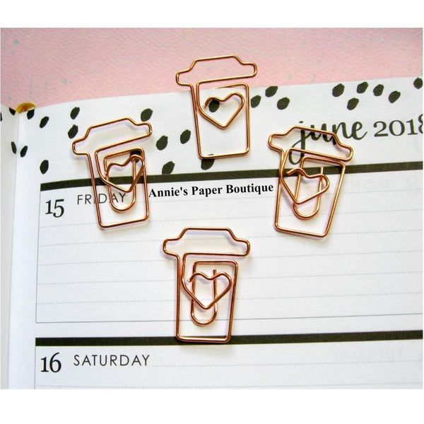 Quirky Rose Gold Latte Paper Clips ( Pack Of 6 ) - ThePeppyStore